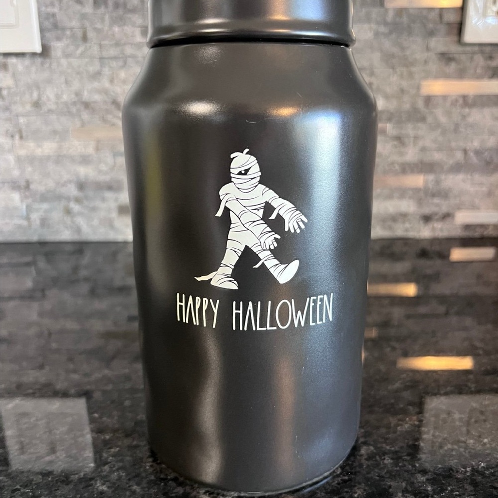 VHTF Rae Dunn Matte Black Dimply HAPPY HALLOWEEN MUMMY Canister-2019